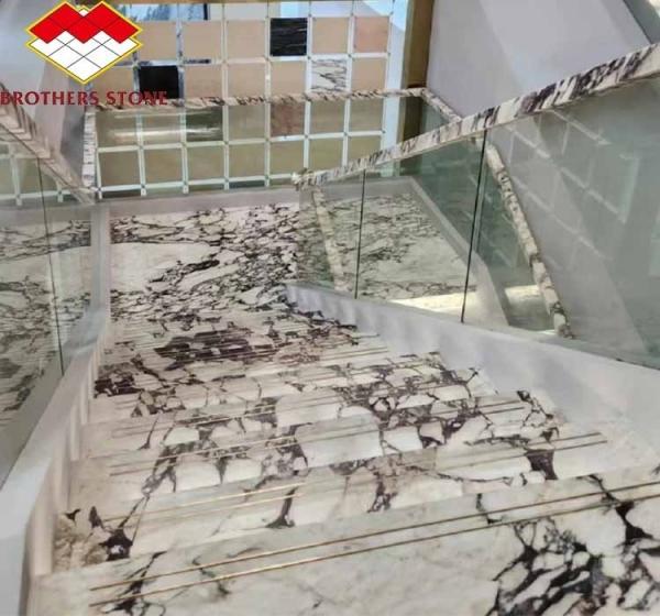 Modern Calacatta Viola White Marble with Purple Vein Slabs Elevate Your Dining Room Table Set Kitchen Countertop Bathroom Staircases
