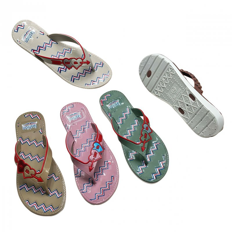 Factory Direct High Quality PVC Women 3D Rose Flip Flops, Chevron Print Non-slip Durable Beach Slippers