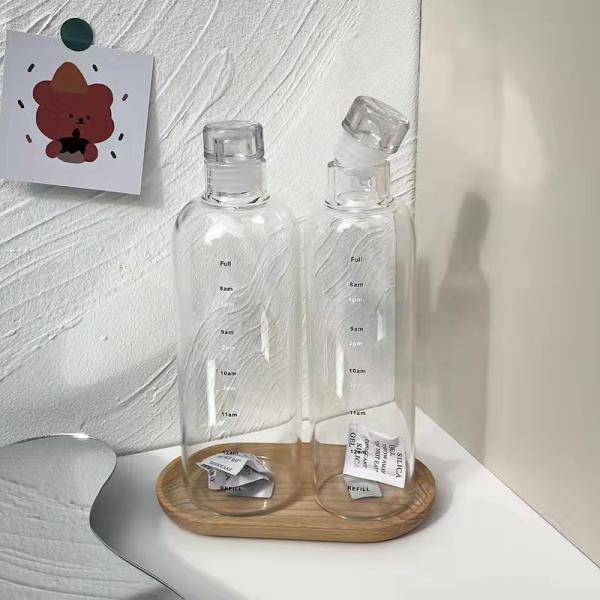 Minimalist Design Style 500ml BPA-Free Borosilicate Glass Water Bottle with Time Marker