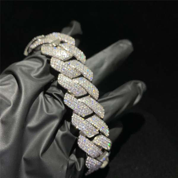 18mm Vvs Moissanite Hip Hop Cuban Chain Bracelet Claw Setting 925 Sterling Silver