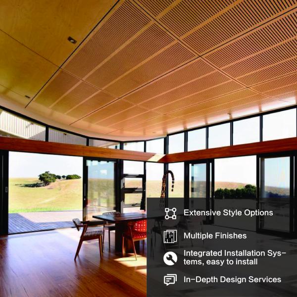 Художественный дизайн Акустические деревянные потолочные панели Звукопоглощающие подвесные потолочные плитки