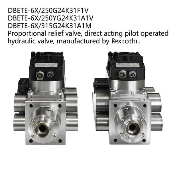 DBETE-6X/250G24K31F1V
DBETE-6X/250YG24K31A1M
DBETE-6X/250YG24K31A1V
DBETE-6X/315G24K31A1M Proportional relief valve, direct acting pilot operated hydraulic valve, manufactured by Rexroth in Germany