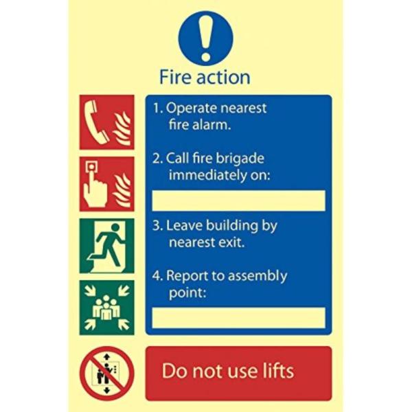 Safety Warning Aluminum Photoluminescent Fire Signs for Fire Action