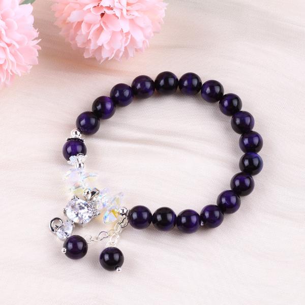 Purple Tiger Eye Semi Precious Stone Bracelets 8mm Bead Handmade Gemstone Bracelets