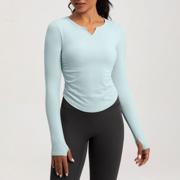 Women's Long Sleeve Yoga Top Slim Fit Moisture Wicking Fabric Brown