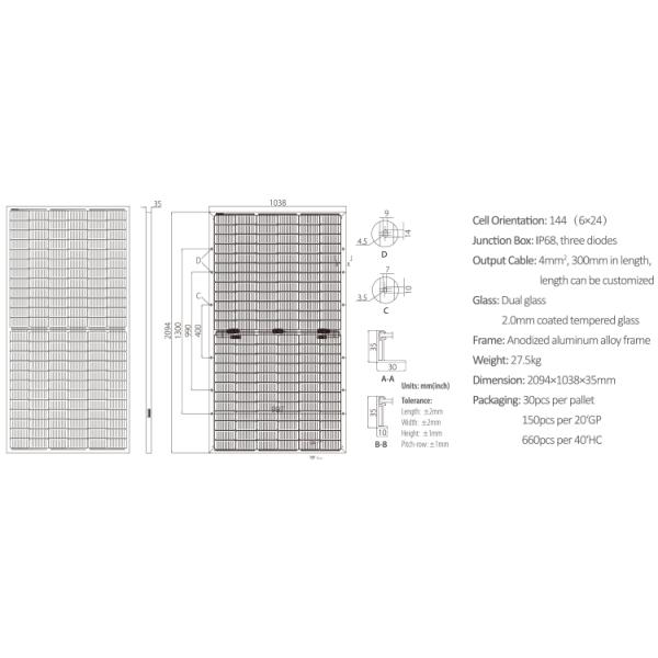 Bluesun Solar BSM460M-72HBD Half Cell 460W 455W Bifacial Double Glass Solar Panel in USA Stock