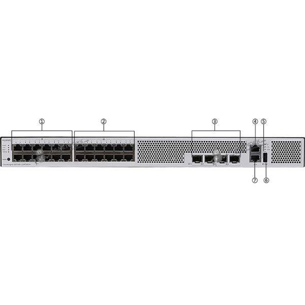 front-panel-s5735s-l24ft4s-a-datasheet Huawei Switch S5735S-L24FT4S-A with 12 × 10/100Base-Tx ports, 12 × 10/100/1000Base-T ports, and 4 × GE SFP ports for enterprise networks