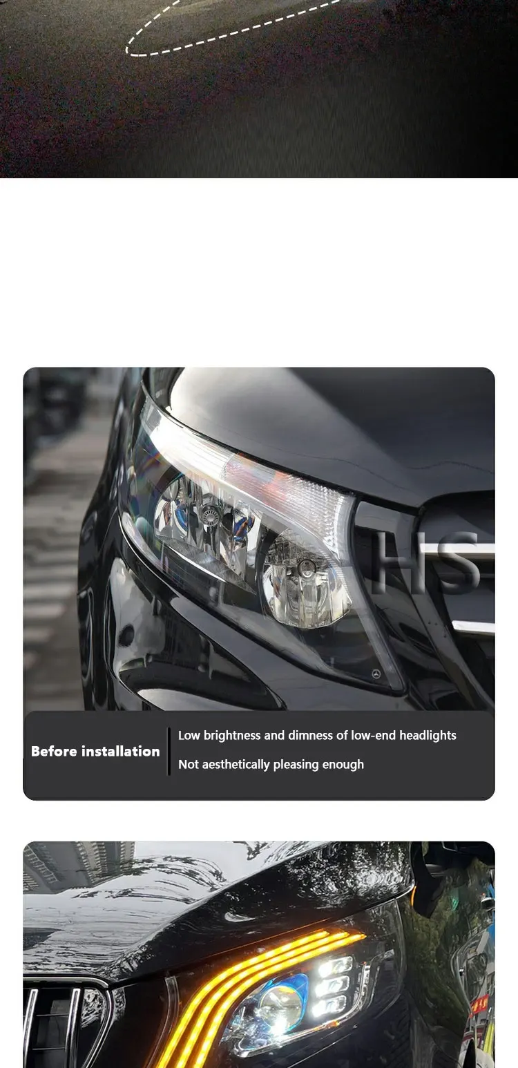 Сборка фар для Mercedes Benz VITO V Class 2016-2020 Ретрофит Maybach DRL LED Свет Желтый Поток Поворота V260
