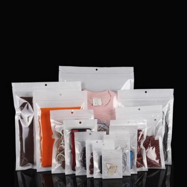 Translucent White Pearl Film Phone Case Resealable Zipper Packaging Bags With Hanging Hole