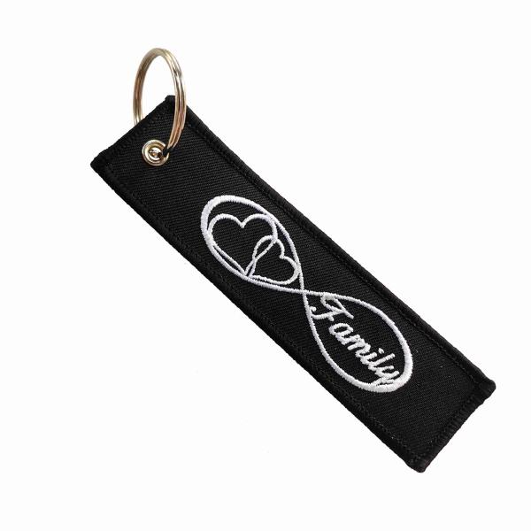 Eternal Family Keychain Gift - White Embroidery Heart Symbol & Metal Ring Fabric Keychain