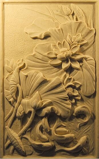 Exquisite Lotus Relief Mural Hand Carved from Natural Marble Stone for Modern Wall Decor