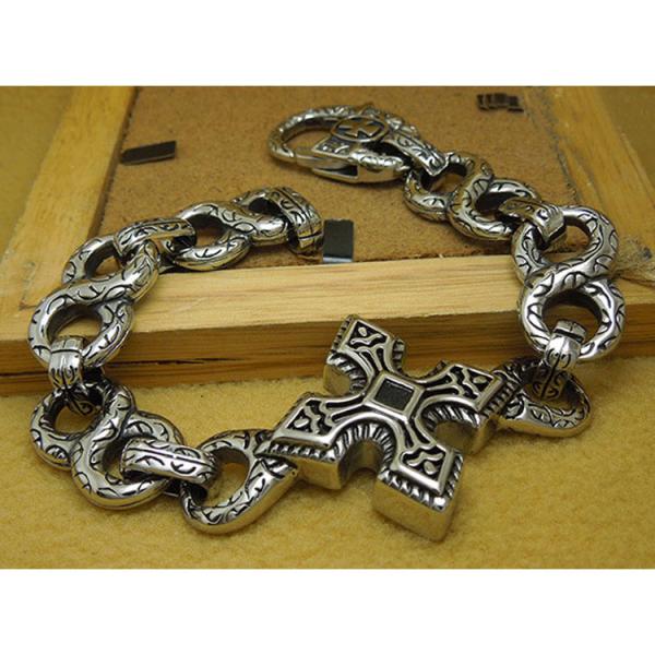 Men's Vintage Silver Plated 316l Titanium Stainless Steel Chain Cross Bracelet  (JCE147)