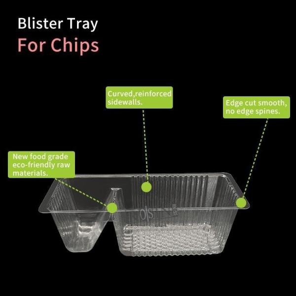 Customizable Plastic Nacho Tray 2 Cavity Rectangular Transparent PET