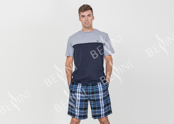 Contrast Color Mens Summer Sleepwear / Mens Short Sleeve Pyjamas Very Soft Handfeel