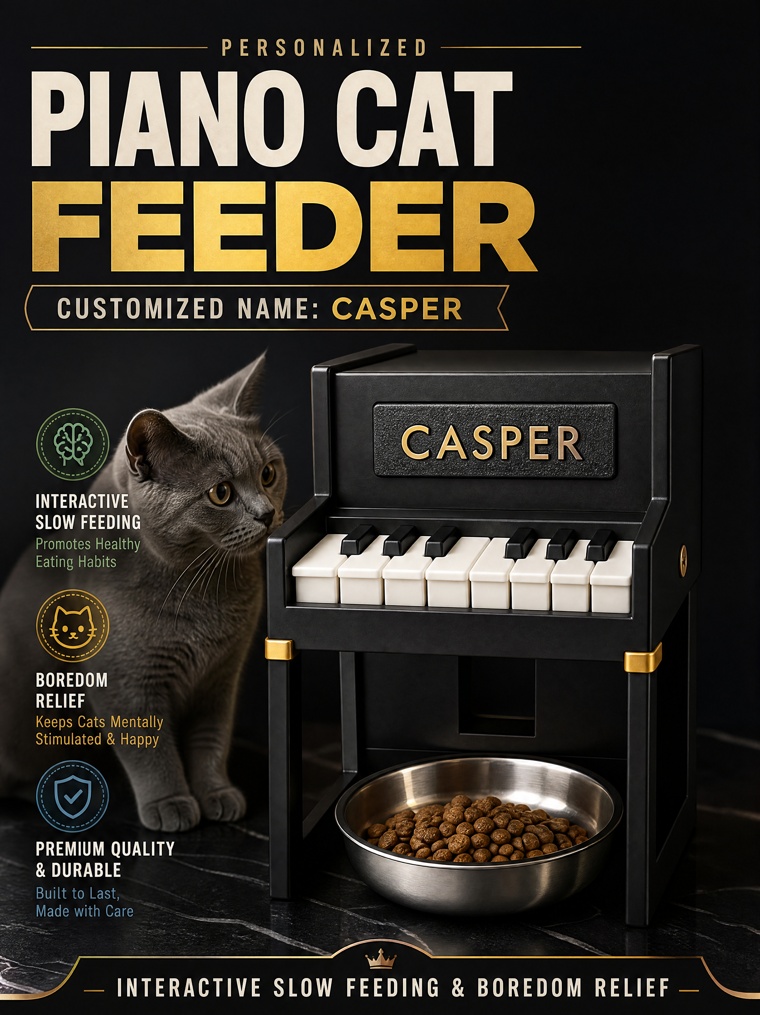 Vintage Upright 3D Printed Pet Accessories Personalized Piano Slow Food Dispenser