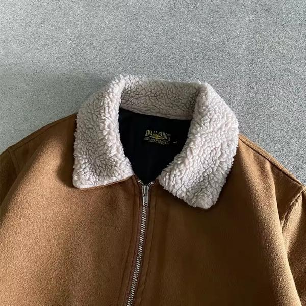 Veste épaisse pour homme en sherpa à fermeture éclair et logo brodé personnalisé, col rabattu, veste décontractée d'hiver en polaire, coupe ajustée