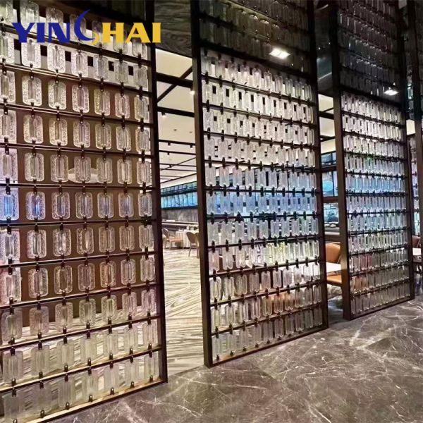 Disassembly Stainless Steel Screen Partition Luxury Crystal Glass Metal Room Divider Panels