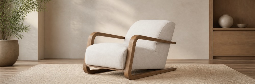 Organic Modern Solid Wood Armchair with Upholstered Seat  LG-5003