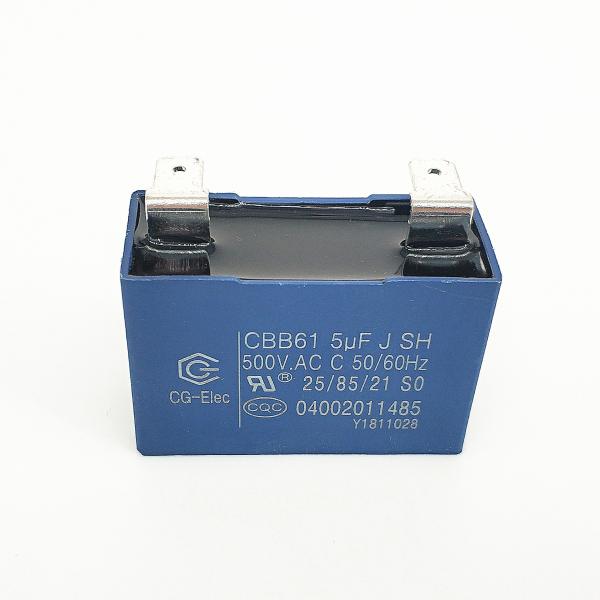 CBB61 500V 5.0mfd Cooker Hood Capacitor Black Epoxy Blue PBT Case With Mounting Feet
