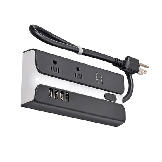 2 outlet Power Strip and Extension Socket With 15A Circuit Breaker Surger Protector 4USB