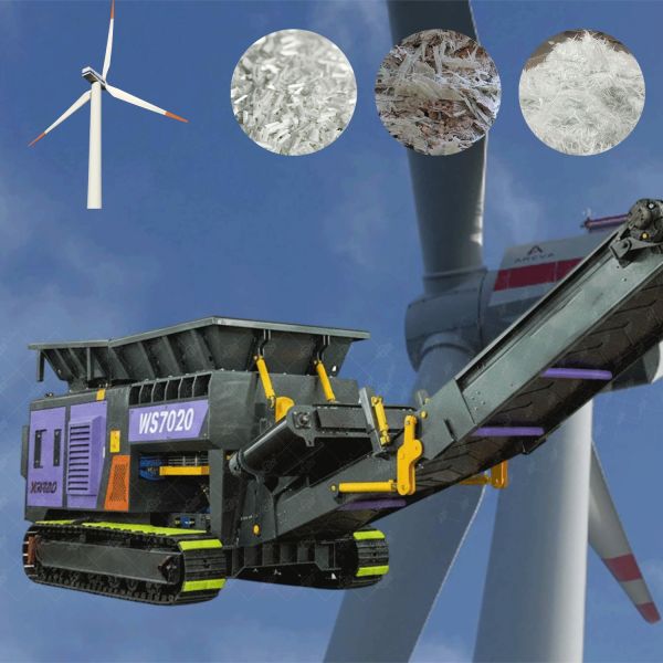 55 kw Power Double Shaft Design Multifunctional Mobile Shredder for Wind Turbine Blade and Composite Material Shredding