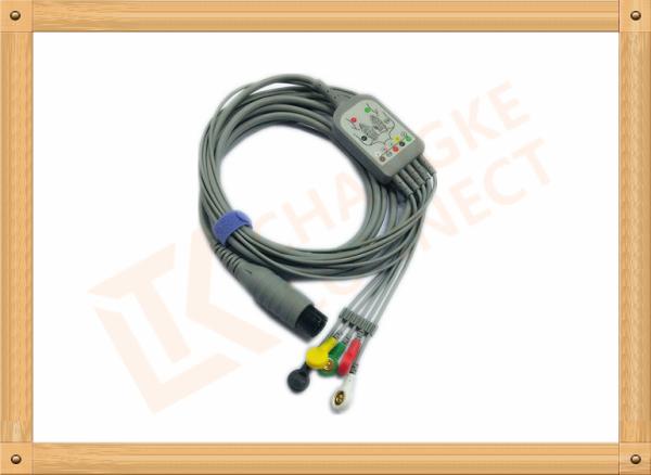 6 Pin One Piece Reusable ECG Patient Cable 5 Lead Defib , PVC Insulation
