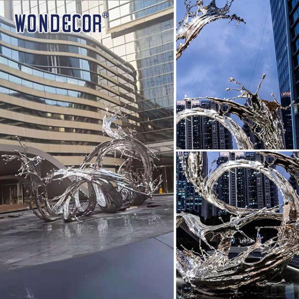 Масштабные скульптуры из нержавеющей стали с водяными брызгами на улицах