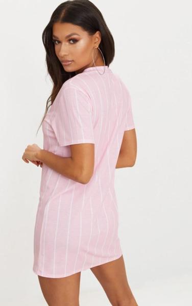 Vestido quente da camisa da cópia T da listra do rosa pastel da forma da venda para mulheres