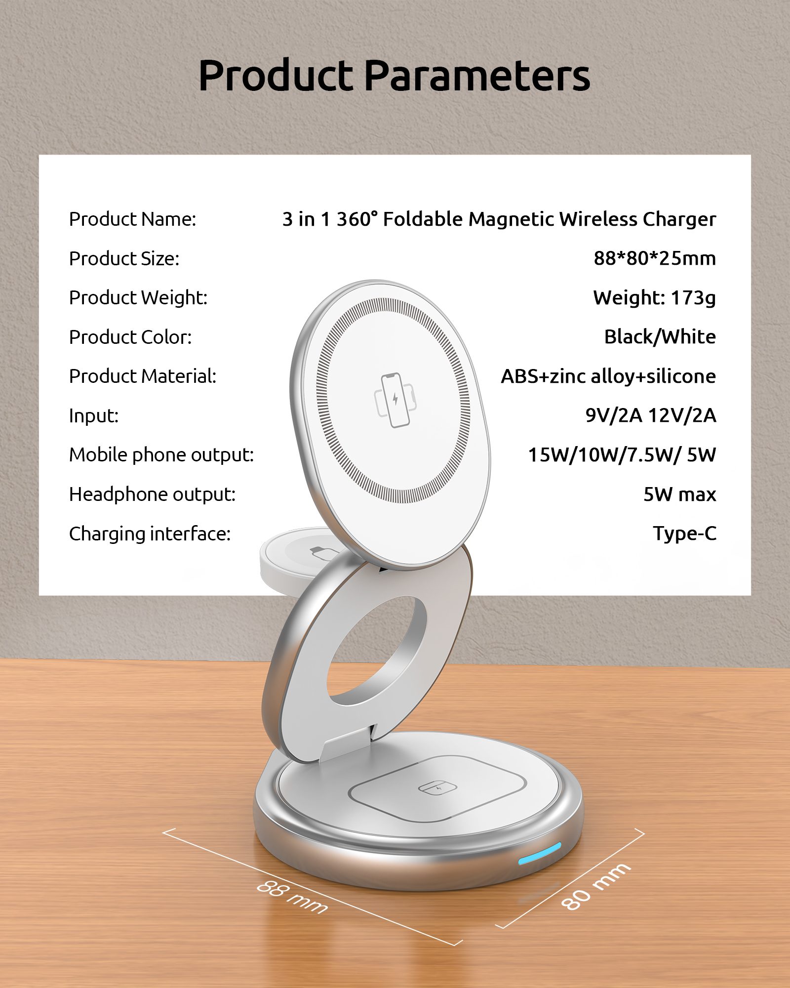 3 В 1 Металлическое беспроводное зарядное устройство 15 Вт Iphone Iwatch Airpod зарядное устройство