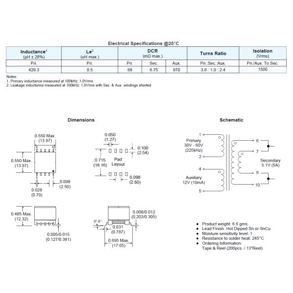 Braçadeira ativa do transformador do ponto de entrada de EP13 EPC3789G-LF SMPS 25W dianteira com LTC4269-2