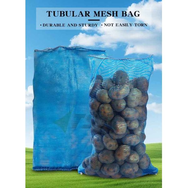 Blue 20KG Tubular Mesh Bag Sack For Package Potato Net Bag Customized Sizes
