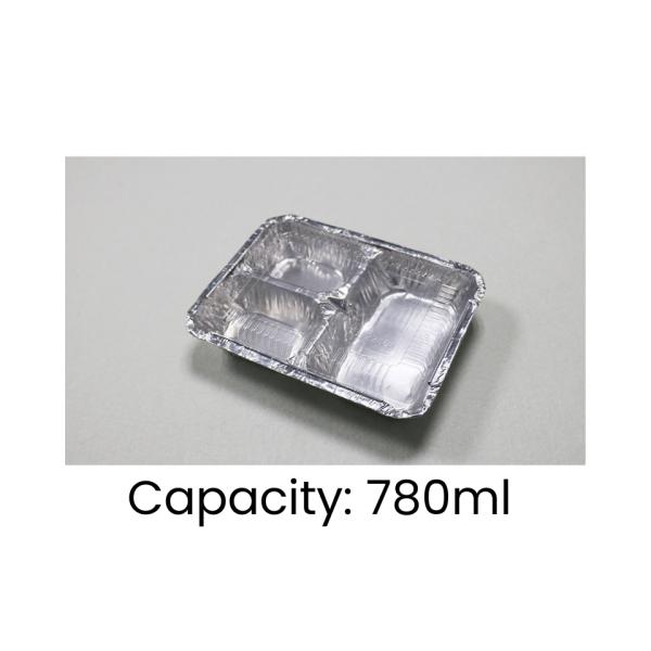 Highly Durable Pulp Moulding 4-grid Aluminum Foil Lunch Box for Reusable Packaging