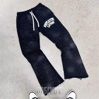 Vêtements de rue en strass sur mesure Pantalon vintage français Terry Flare Sweat Pants Jogger Acide Lavé au soleil Défolié Sweat Pants éclaboussés Hommes
