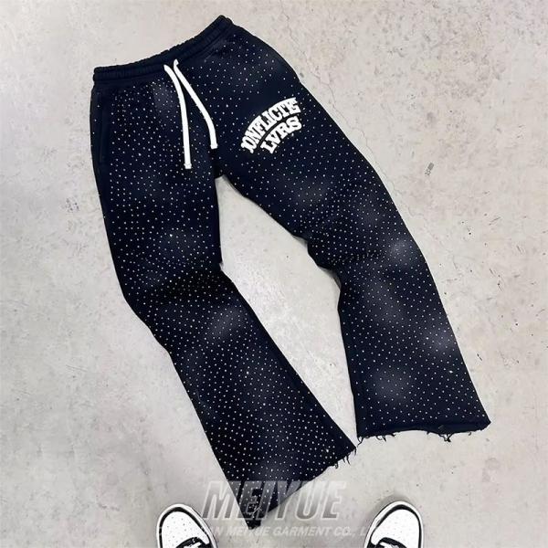 Vêtements de rue en strass sur mesure Pantalon vintage français Terry Flare Sweat Pants Jogger Acide Lavé au soleil Défolié Sweat Pants éclaboussés Hommes