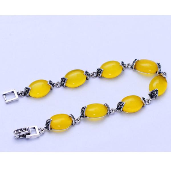 Thai 925 Vintage Sterling Silver Yellow Cubic Zircoina Tennis Bracelet (055728)