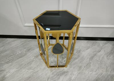 Stainless Glass Surface Hexagonal Gold Plated Coffee Table Light Luxury Design Style
