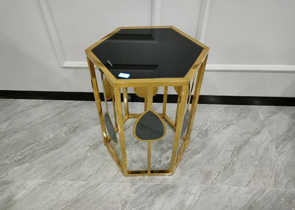 Stainless Glass Surface Hexagonal Gold Plated Coffee Table Light Luxury Design Style