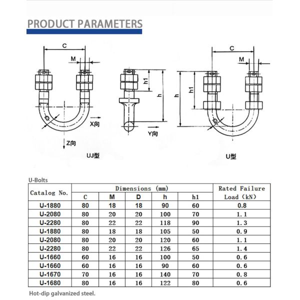 Durable U Bolts Electric Hardware For Power Tower Substation Component Fastening