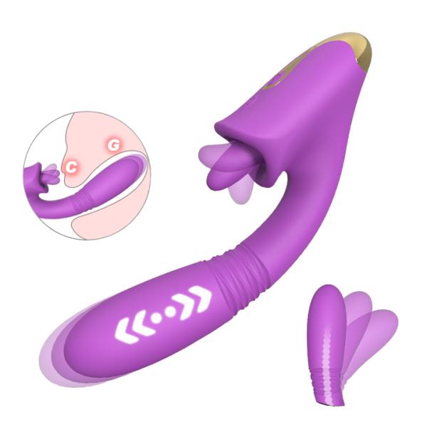 Women Dual Stimulation Adult Toys Silicone 3 In 1 G Spot Thrusting Vibrator With Tongue