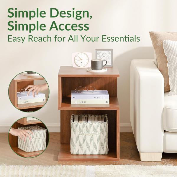 Small Spaces Bedroom Furniture Minimalist 3 Tier End Table with Open Storage Bedside Table