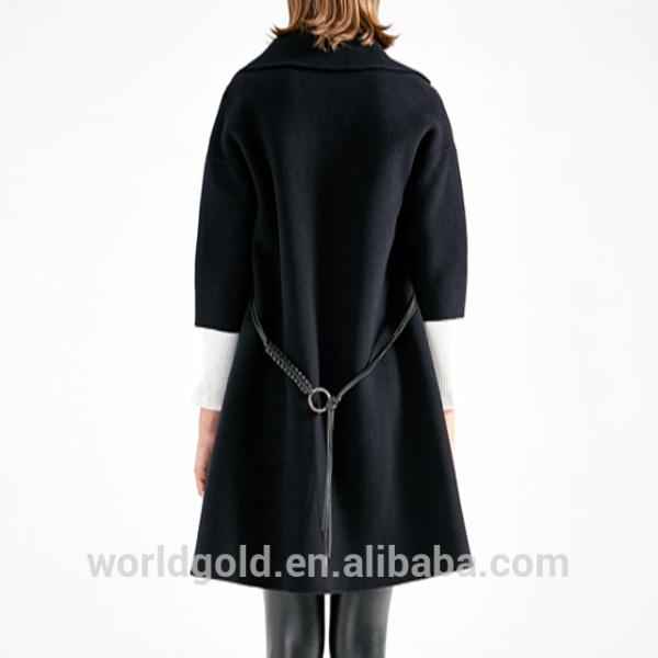 Dark Navy Women's Casual Winter Coats Wool Dress Jacket with Belt