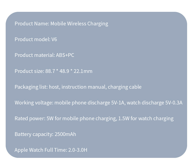 Портативный 2500mAh Power Bank Беспроводное зарядное устройство Беспроводное зарядное устройство для IWatch и кабельное зарядное устройство для iPhone