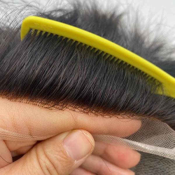 Mens Toupee Human Hair Replacement System Lace Front Silk Top Remy Hairpiece 1B#