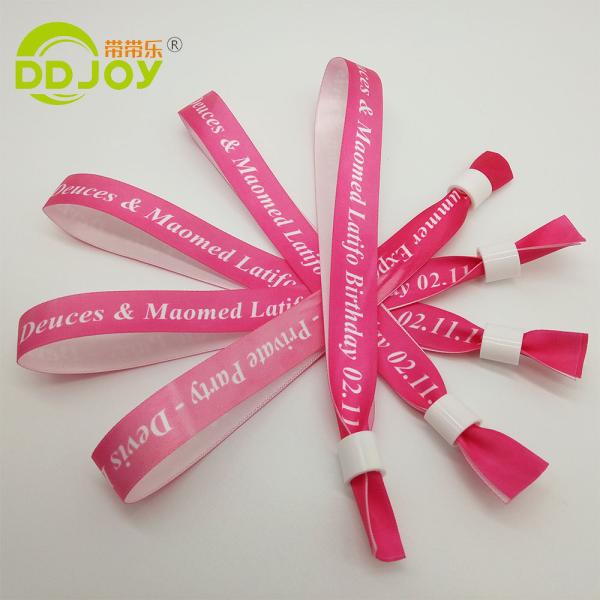 Gender Women's Woven Ribbon Fabric Bracelets in Red with Plastic Slide Lock Customized