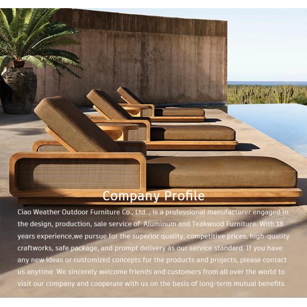Hotel Function Patio Garden Outdoor Furniture Weathered Solid Wood Daybed Lounge Chaise with Waterproof Cushions