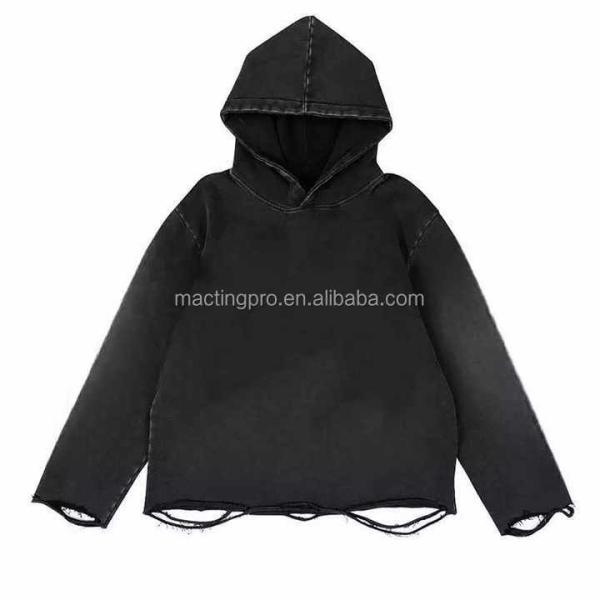 S-6XL Dtg Printing Hoodies Oversized French Terry Cotton Hoodie With Distressed Ripped
