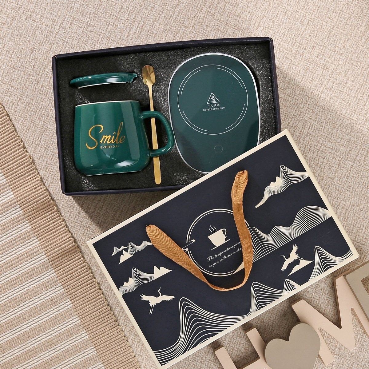 55 Degree Warm Cup Ceramic Mug with Heating Pad for Constant Warmth Festival Gift Box