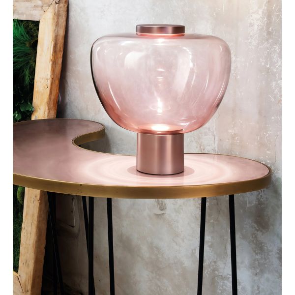 JYLIGHTINGLuxury Blown Glass Table Lamp, Transparent/Pink Ambient Night Light, Modern Desk Lamp for Bedroom & Home Decor