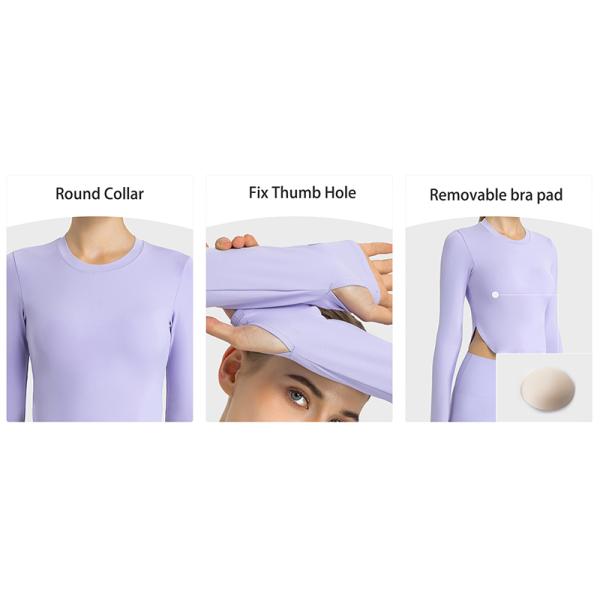 Sexy Split Ladies Yoga Tops Workout Women Long Sleeve Shirts With Removable Pad