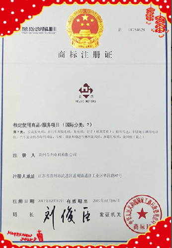 Changzhou Hejie Motor Co., Ltd Сертификации